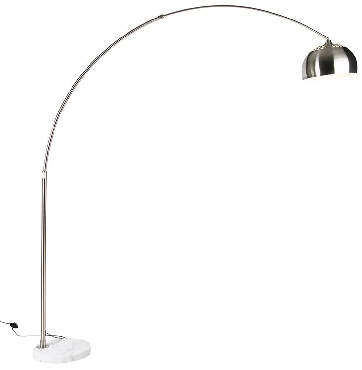 Lampada da terra ad arco in acciaio con base in marmo bianco e paralume in acciaio - Arc XXL