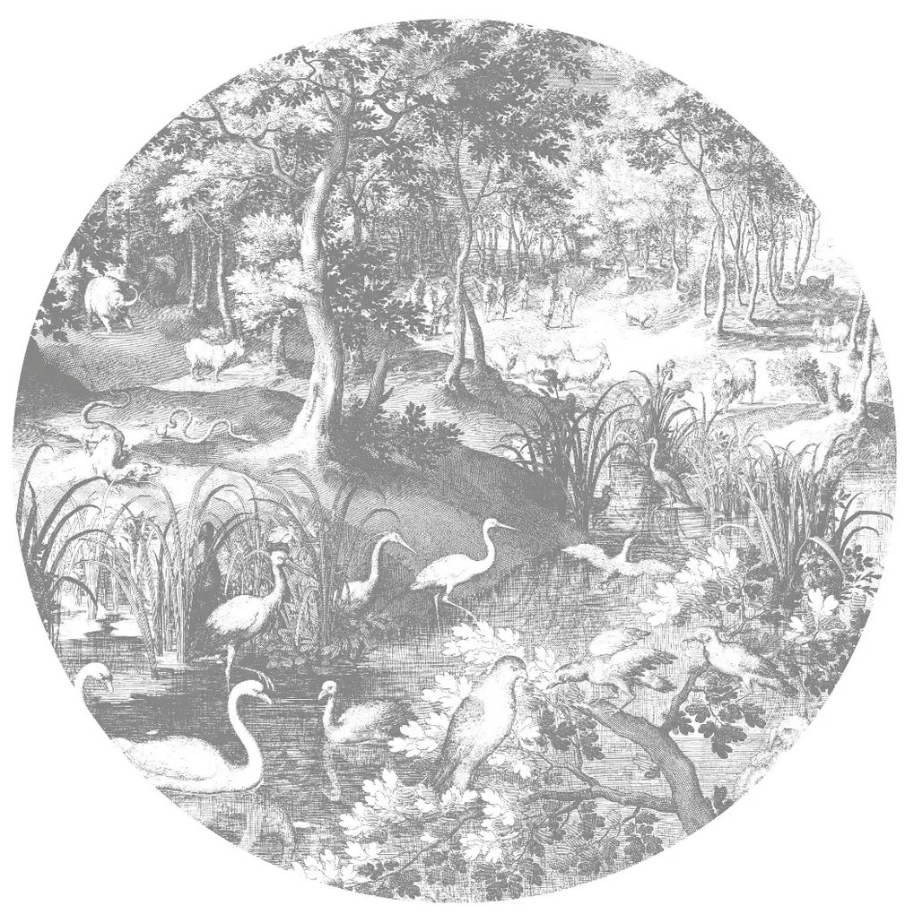 KEK Amsterdam Carta da parati panoramica Engraved Landscapes 13 Circle - BW - Durchmesser 2,375m
