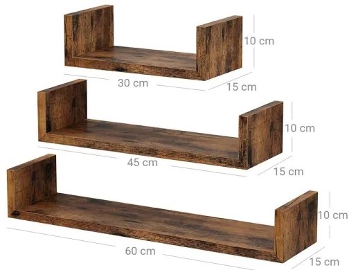 Set di 3 mensole da parete SHELFY marrone