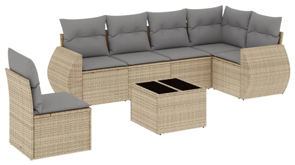 Set divani da giardino 7 pz con cuscini beige in polyrattan