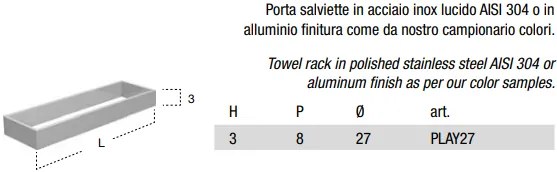 Porta Salviette 27x8x3 a muro in acciaio Inox Lucido Play27 IAAPLA27 Antonio Lupi