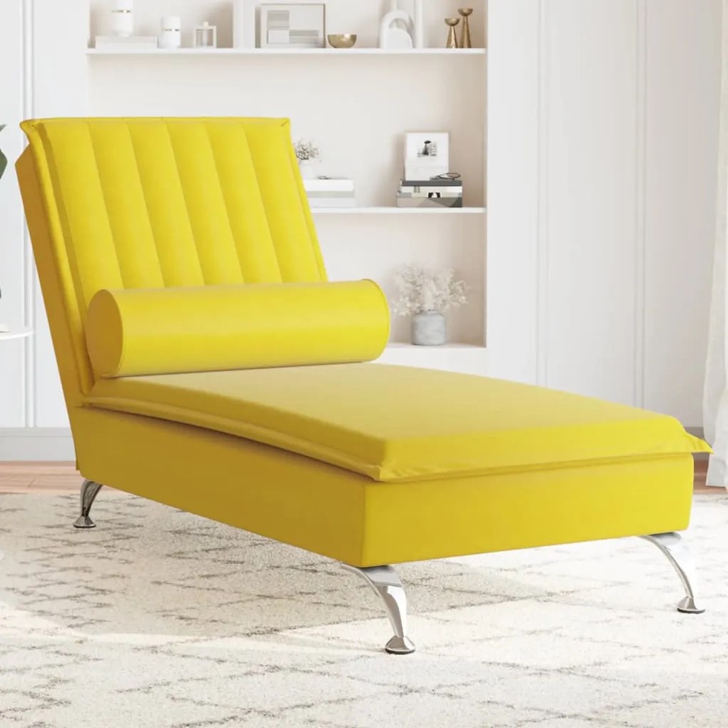 Chaise longue massaggi con cuscino a rullo giallo in velluto