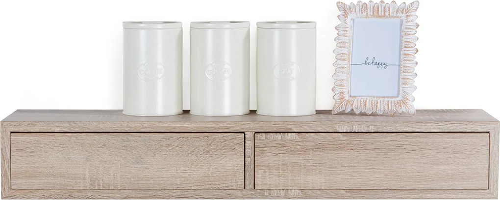 Mensola da Parete con 2 Cassetti 88,2x13,4x20 cm in Fibra di Legno Domino Rovere Sagerau...