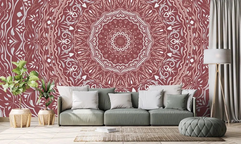 Carta da parati – Mandala in stile vintage in tonalità rosa