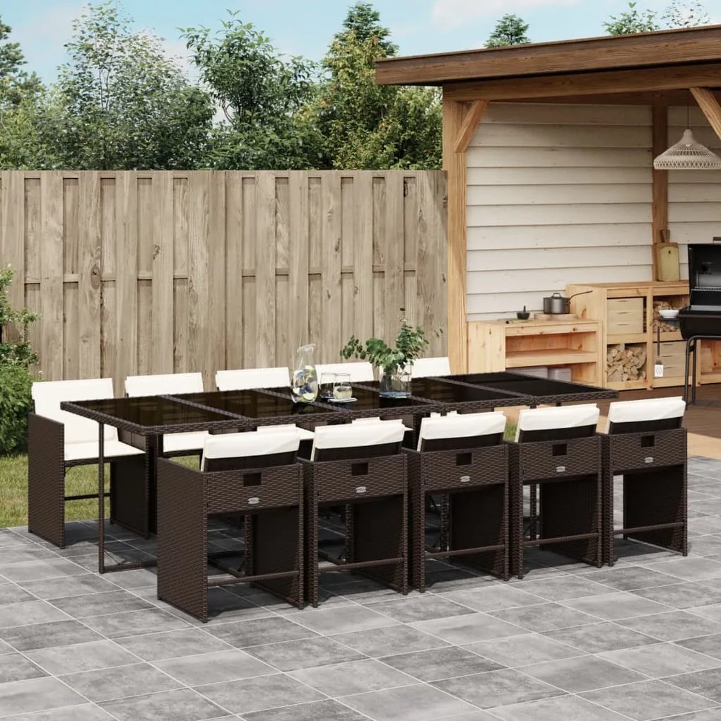 Set da pranzo da giardino 11 pz con cuscini polyrattan marrone