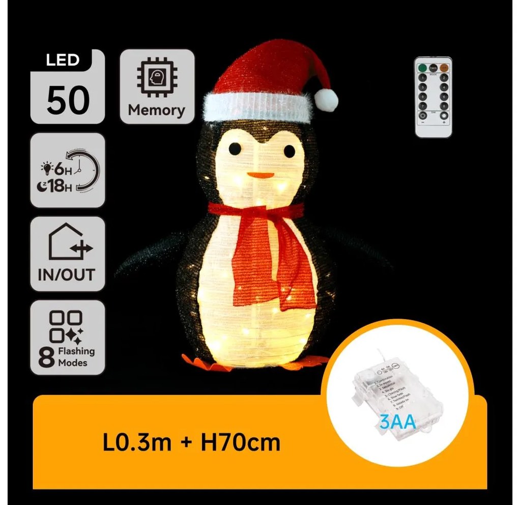 Aigostar - Decorazione natalizia da esterno LED 50xLED/3xAA 0,7m IP44 pinguino