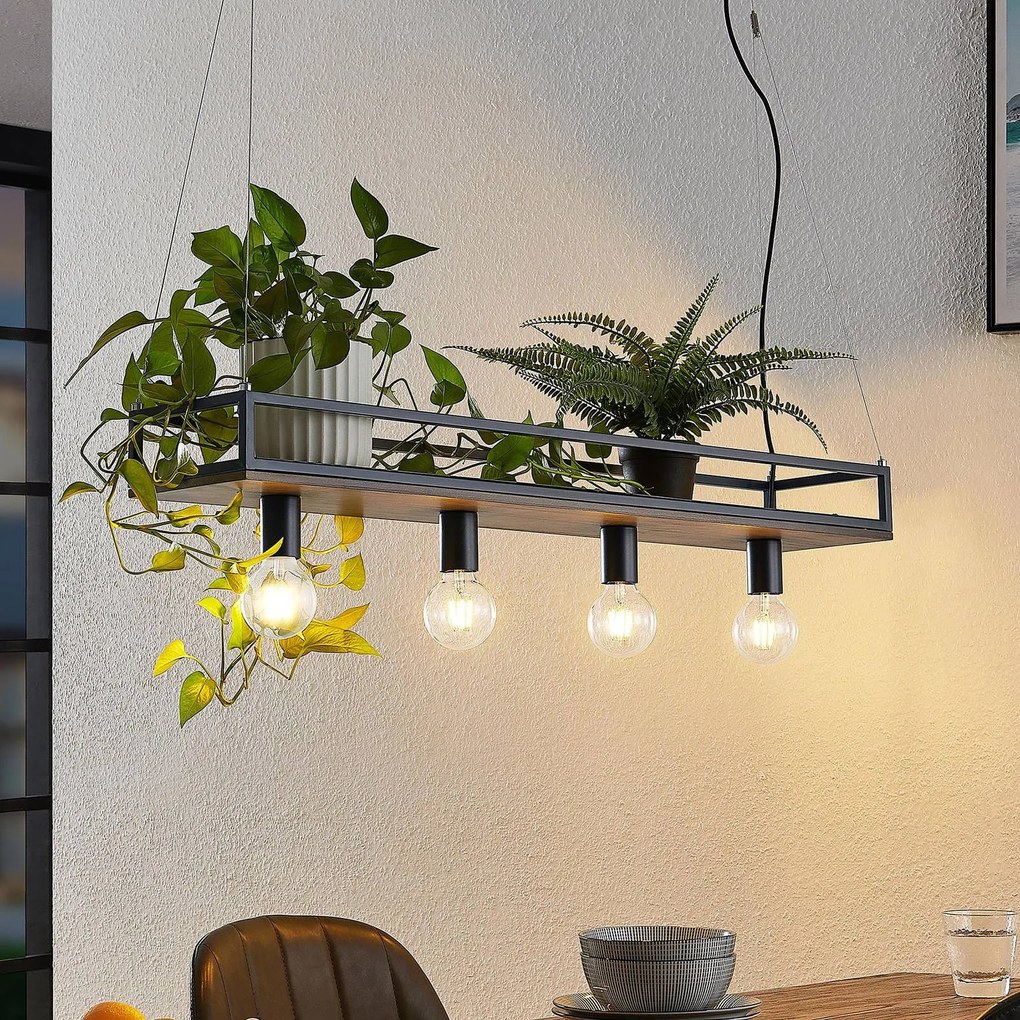 Lampada a sospensione Kirista Lindby, dimmerabile, Nero, Soggiorno / Sala da pranzo, Metallo, Vintage, Lampada a sospensione
