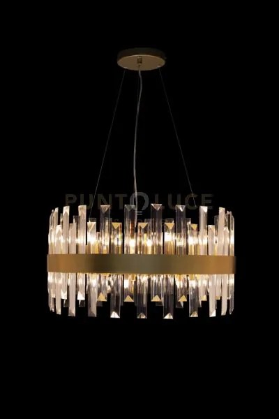 Zenna lampadario sospeso  rotondo, oro satinato, cristallo traspare...