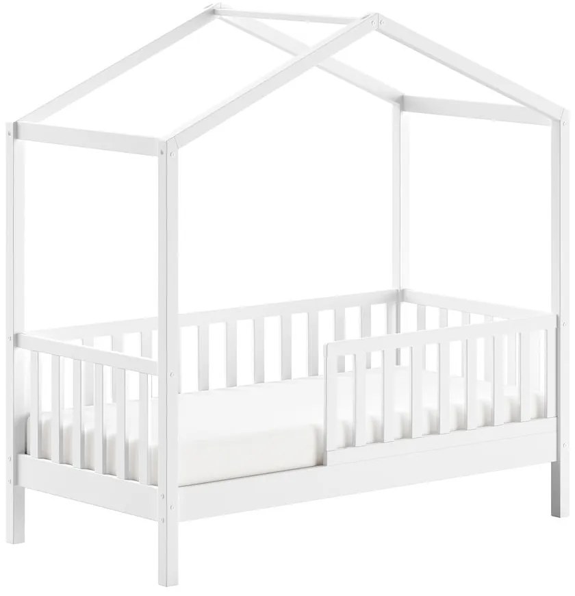 Letto da bambini a forma di casa bianco in pino massiccio con rete inclusa 70x140 cm DALLAS – Vipack