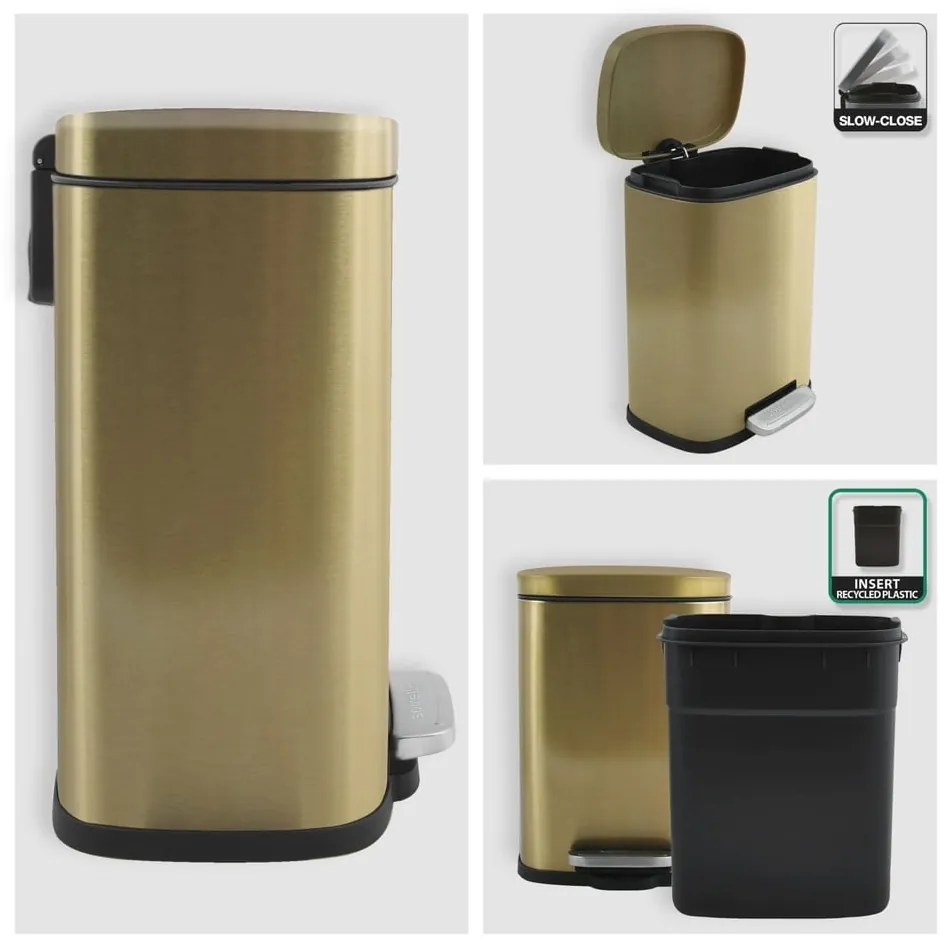 Cestino per la spazzatura oro opaco in acciaio con pedale 5 l Akira – Spirella
