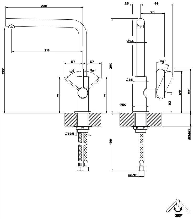 Miscelatore Cucina Monocomando Con Canna Girevole Per Lavello Cromo Helium 50105 Gessi