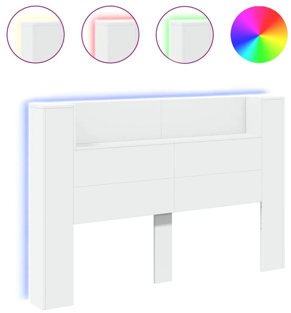 Testiera con contenitore a led bianca 160x16,5x103,5 cm