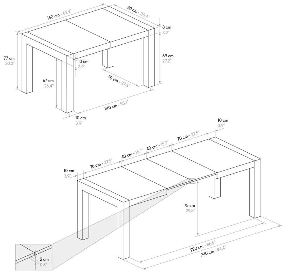 Tavolo MARZAMEMI grigio effetto cemento allungabile 160&#215;90 cm &#8211; 240&#215;90 cm