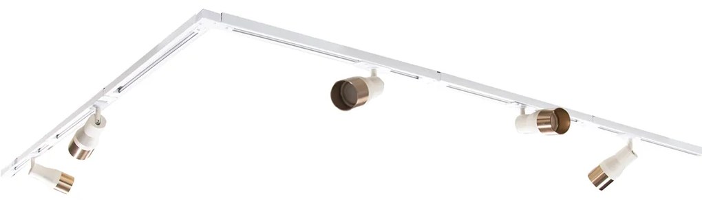 Sistema di illuminazione su binario moderno con 5 faretti beige e oro monofase - Iconic Kohua