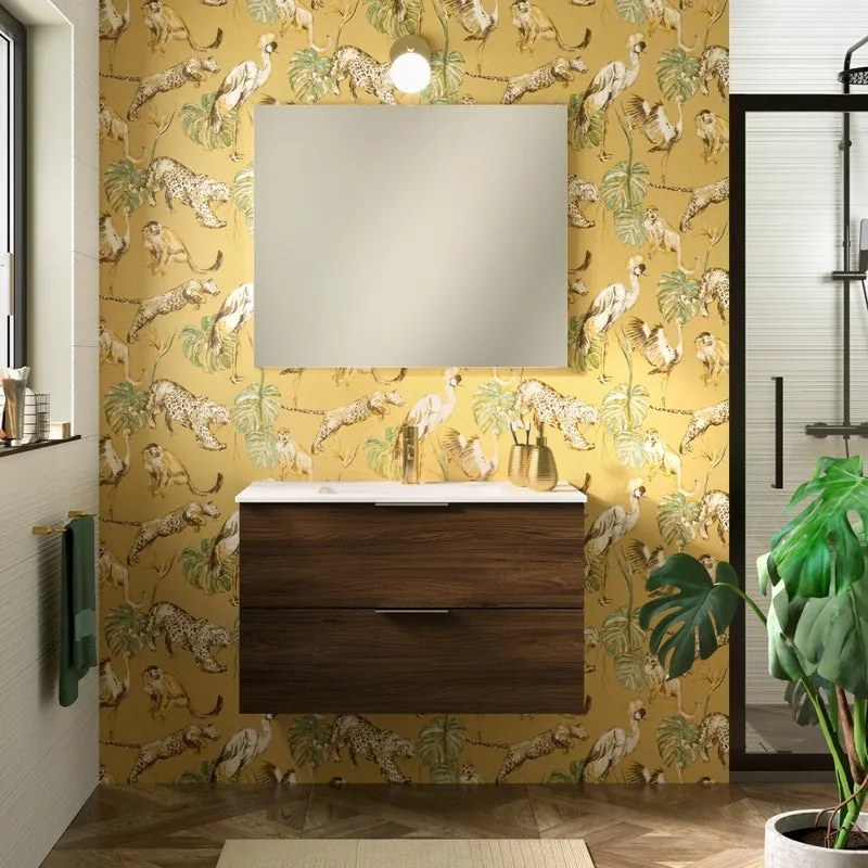 Mobile da bagno sospeso sotto lavabo L 90 x H 55 x P 45 cm noce, 2 cassetti SENSEA Jnka