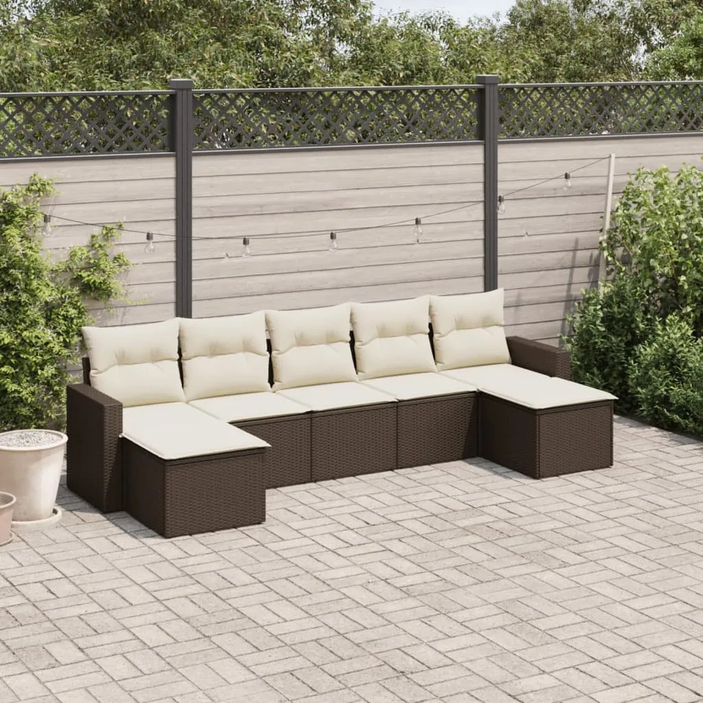 Set divani da giardino 7 pz con cuscini marrone in polyrattan