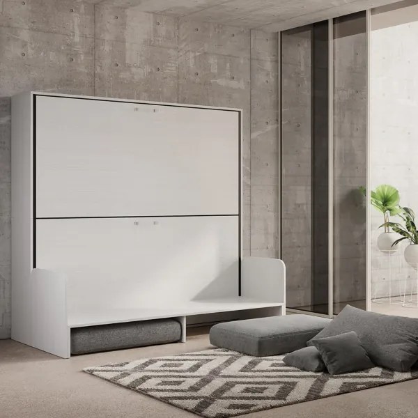 Letto a castello a scomparsa orizzontale DIBE Sofŕ Bianco Frassino 200x103xh191 cm