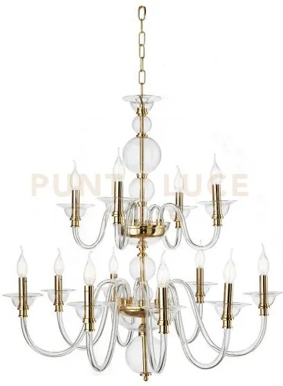 Lampadario tebe 12 luci trasparente e oro attacco e14 d.87cm