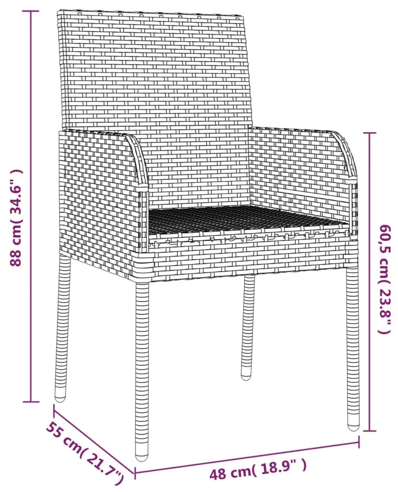 Set da Pranzo da Giardino 9 pz con Cuscini Nero in Polyrattan