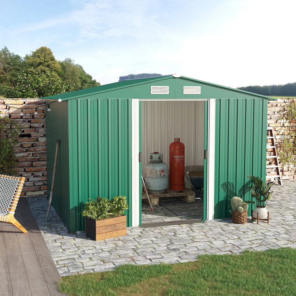 Casetta Box da Giardino in Lamiera Verde 246x192.5x177.5 cm...