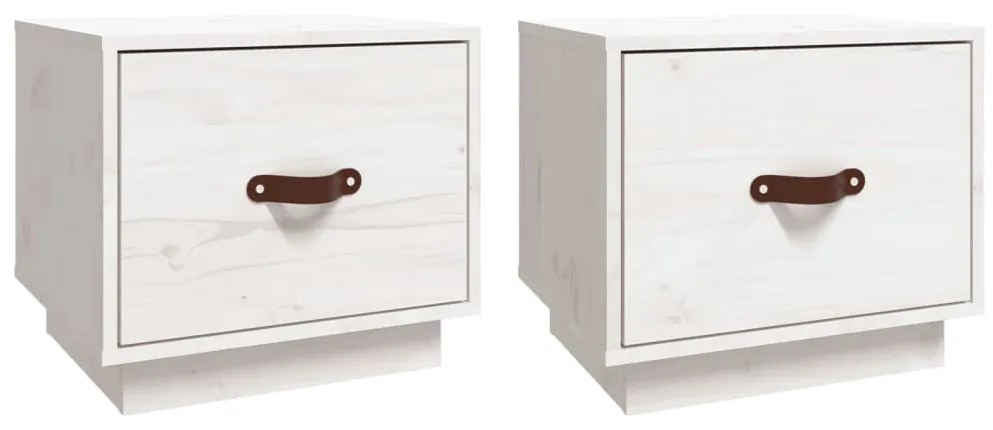 Comodini 2 pz Bianco 40x34x35 cm in Legno Massello di Pino