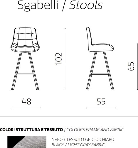 Sgabello da cucina in tessuto Grigio Chiaro gambe metallo FRIEDIC Set 2 pz