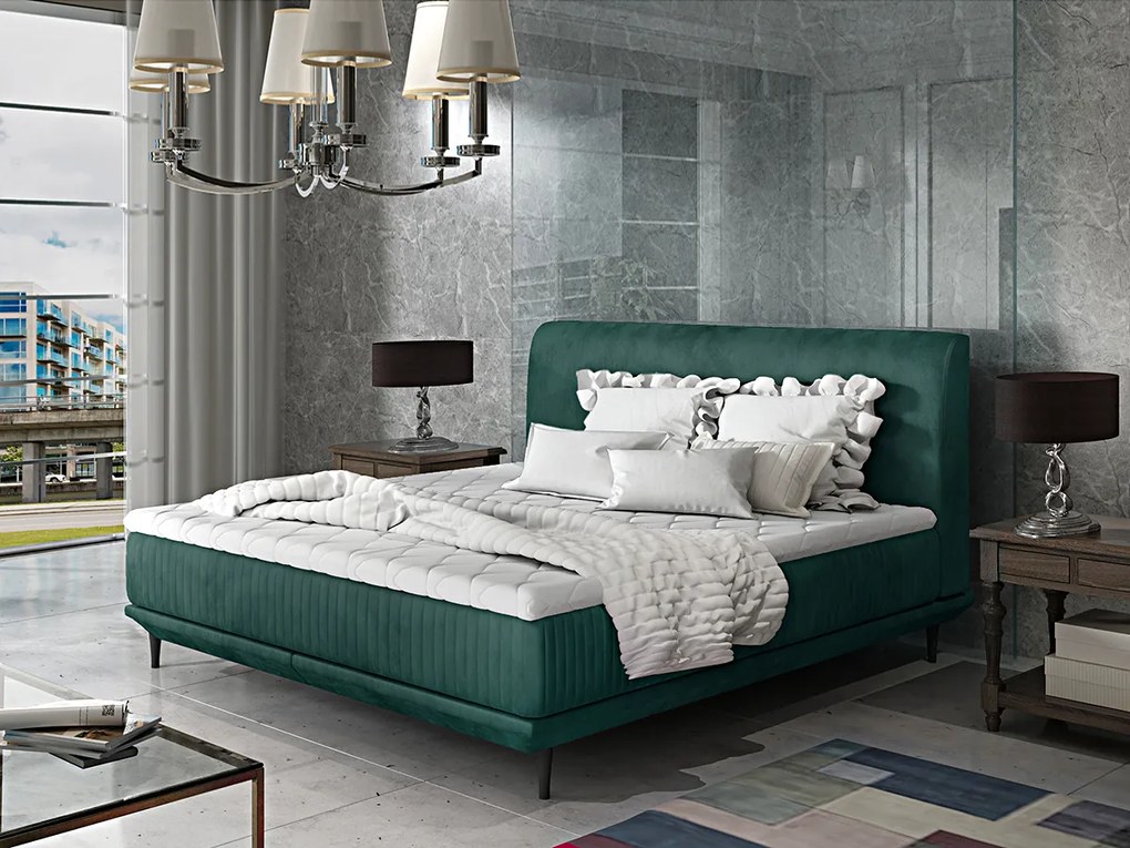 Letto matrimoniale boxspring Australia - 160 x 200 cm , Tessuto vellutato verde