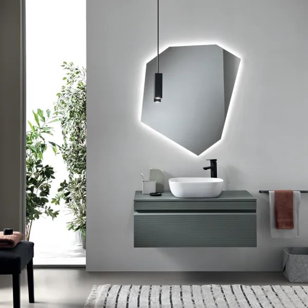Mobile da bagno sospeso moderno con base 100 RIO con lavabo da appoggio VERDE ALGA