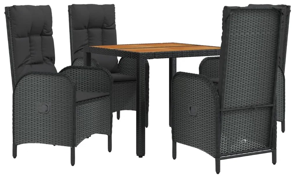 Set da pranzo da giardino 5 pz nero con cuscini in polyrattan