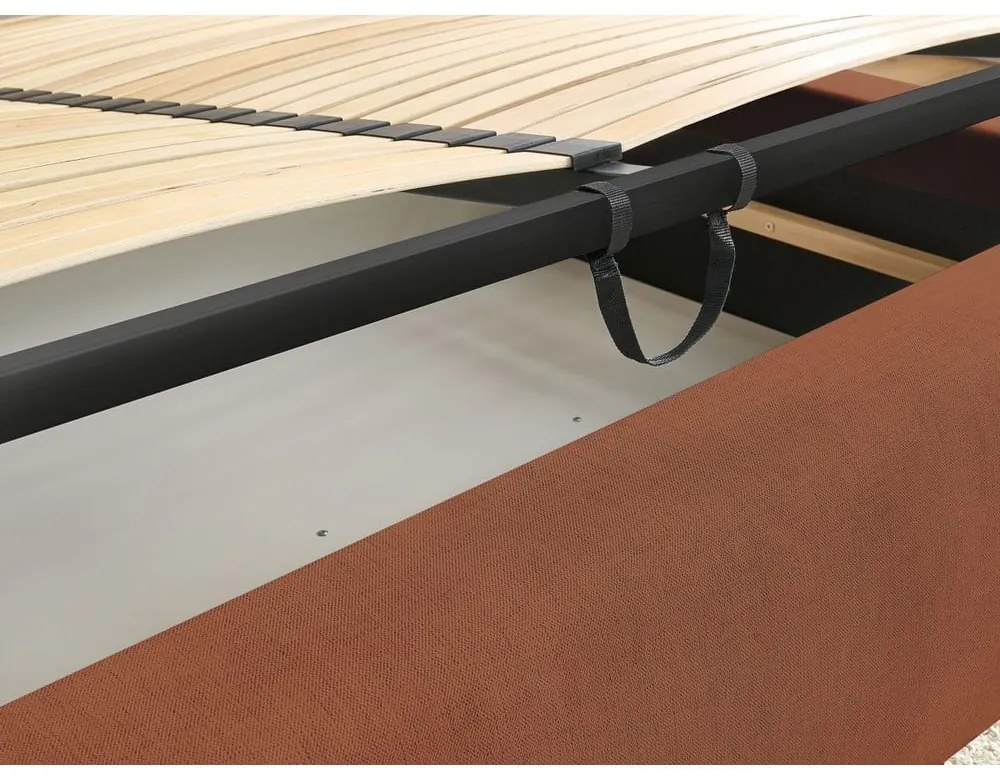 Letto matrimoniale imbottito arancione con contenitore con griglia 160x200 cm Jagna - Bobochic Paris