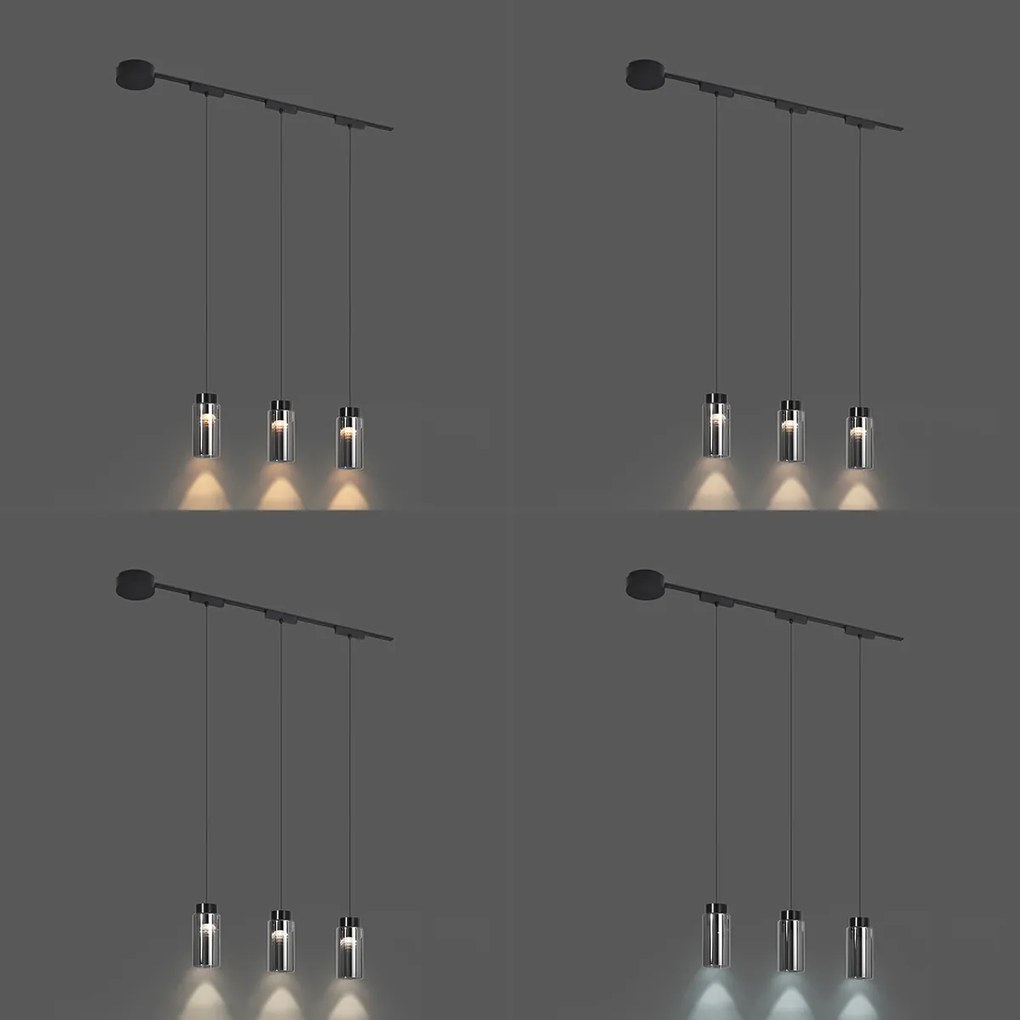 Sistema di illuminazione su binario moderno con 3 luci a sospensione nere monofase - Magnetic Vance
