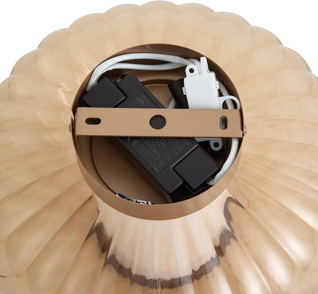 Plafoniera di design in ottone 28 cm con vetro ambrato Incl. LED dimmerabile a 3 fasi - Margherite