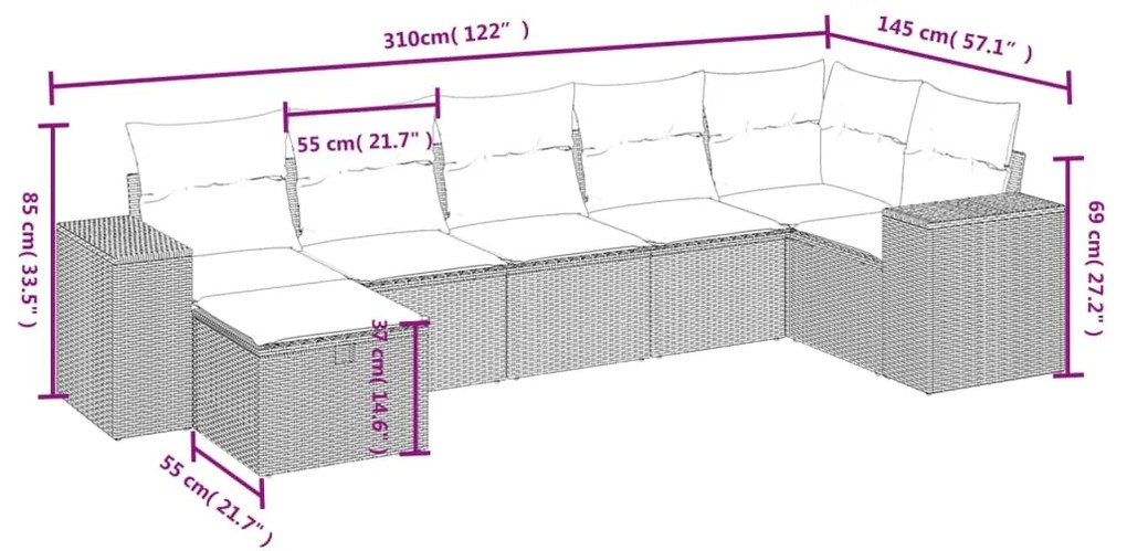 Set Divani da Giardino con Cuscini 7pz Nero Polyrattan