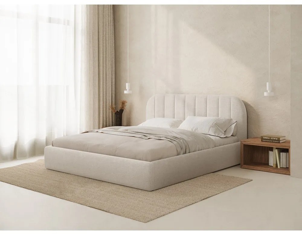 Letto matrimoniale imbottito color crema con contenitore con rete inclusa 200x200 cm Juno – Windsor &amp; Co Sofas