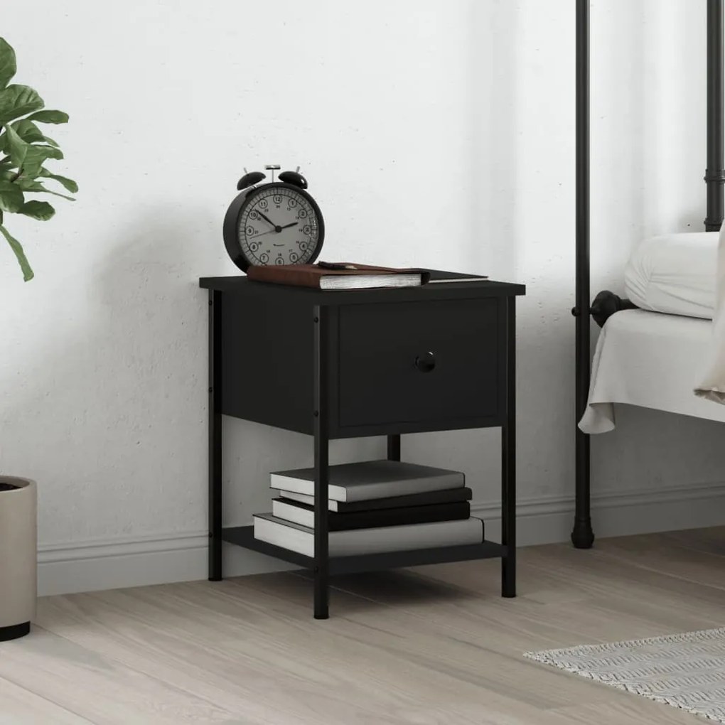 Comodino Nero 34x35,5x45 Cm İn Legno Multistrato /
