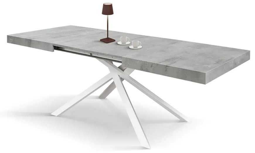 Tavolo FORTE DEI MARMI grigio cemento allungabile con base bianca 180×90 cm – 260×90 cm