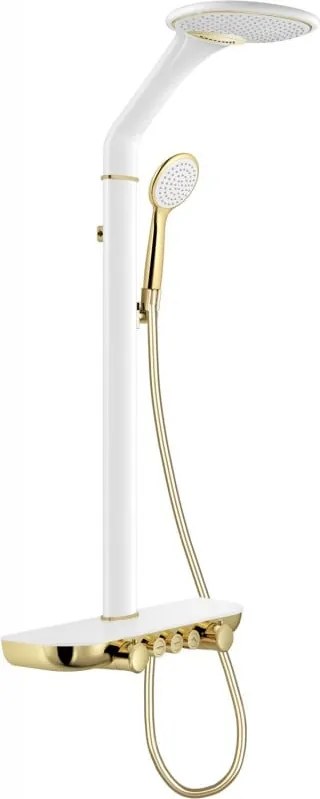Mexen Bolt set doccia montato esternamente con soffione e miscelatore, bianco/oro - 78108-25