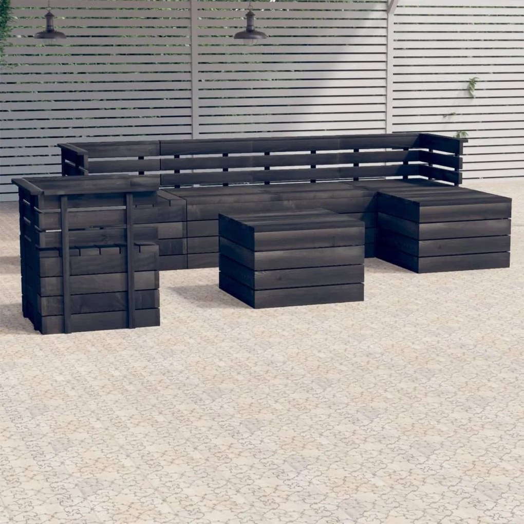 Set divani da giardino su pallet 7 pz legno pino grigio scuro