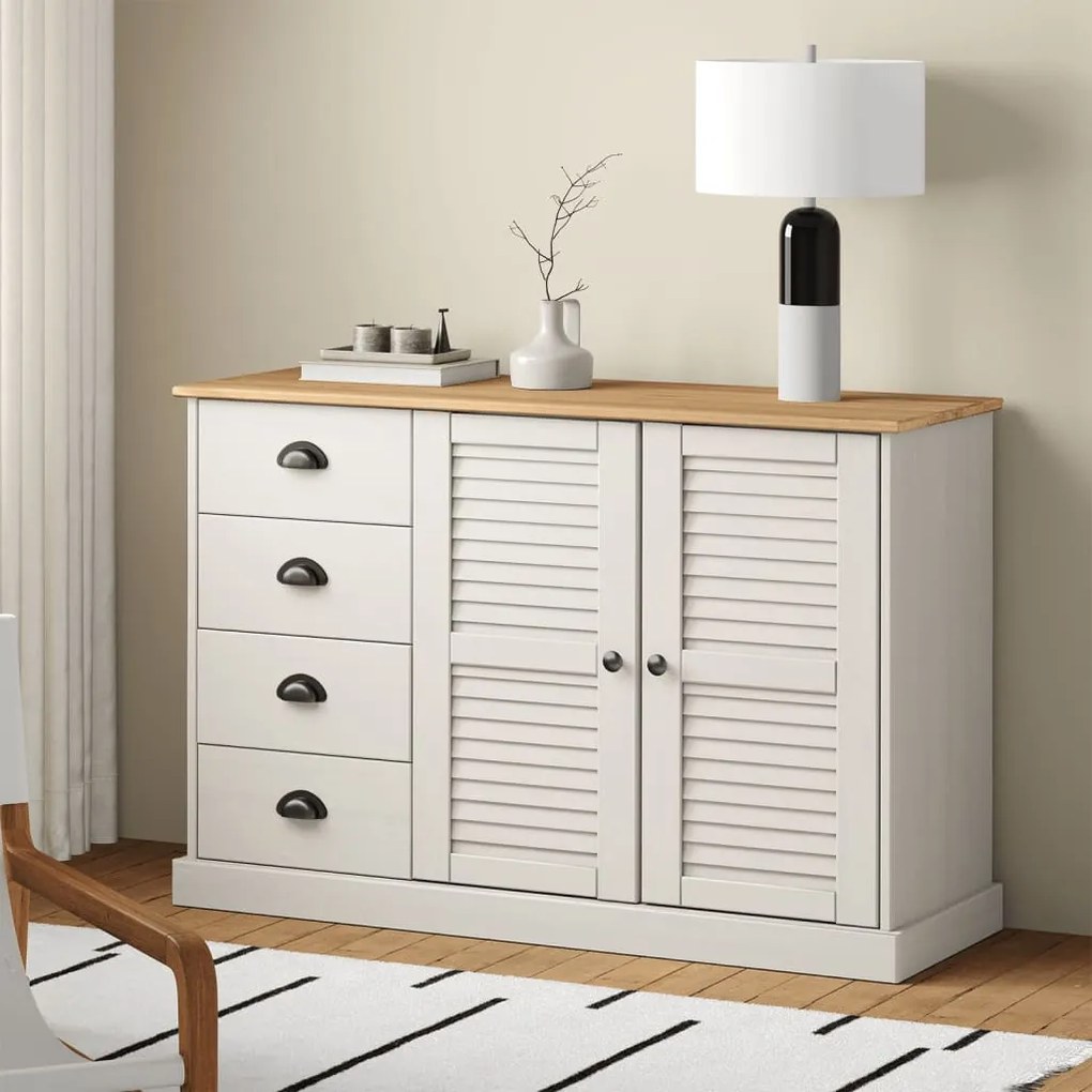 Credenza cassetti vigo 113x40x75 cm legno massello pino bianco