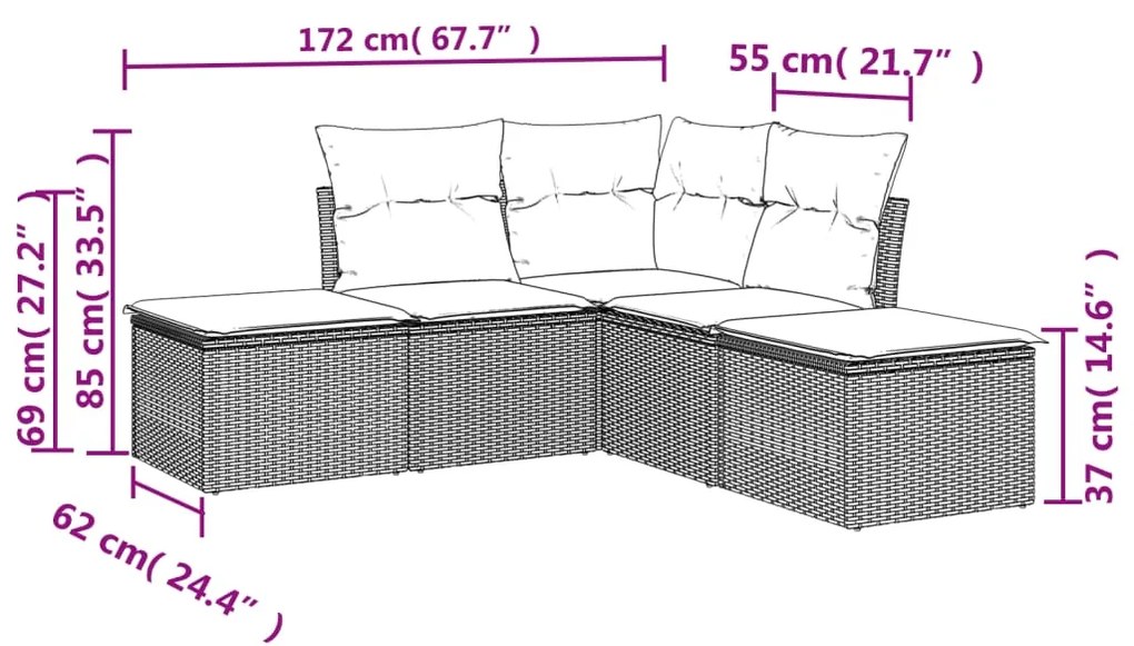 Set Divani da Giardino 5 pz con Cuscini in Polyrattan Nero