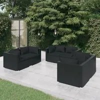 Set Divani da Giardino 6 pz con Cuscini in Polyrattan Nero 3102296