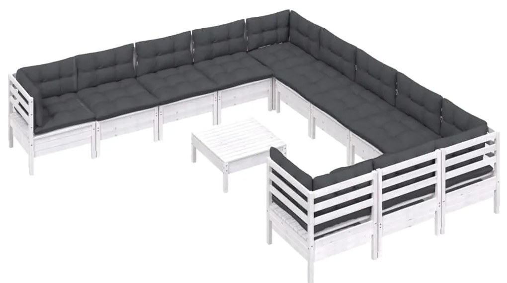 Set divani da giardino 12 pz con cuscini legno di pino bianco