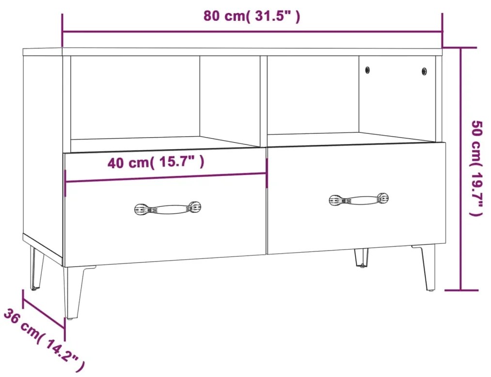 Mobile Porta TV Bianco 80x36x50 cm in Legno Multistrato