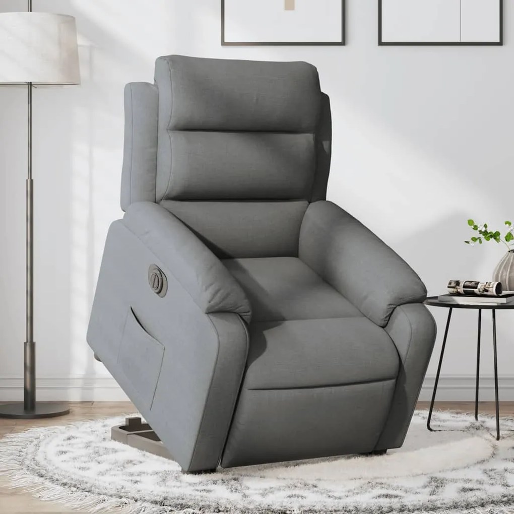 Poltrona Alzapersona Reclinabile Elettrica Grigio Scuro Tessuto /