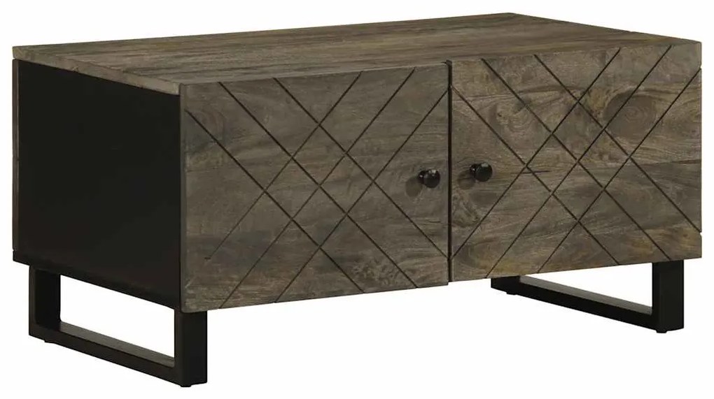 Tavolino Da Salotto Nero 80x50x40 Cm İn Legno Massello Di Mango /