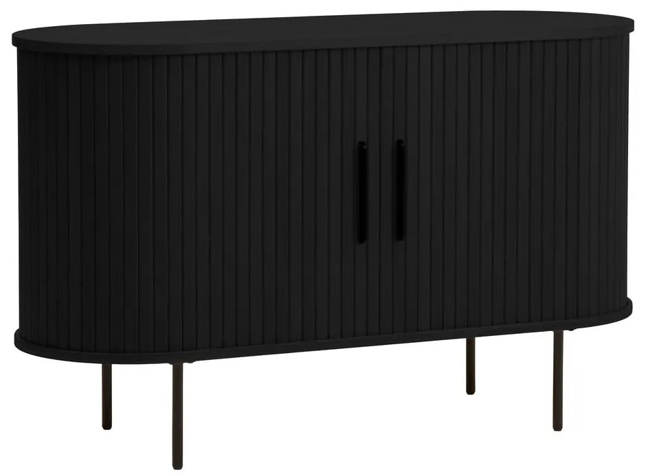 Cassettiera nera con effetto rovere con ante scorrevoli 120x76x45 cm Nola – Unique Furniture