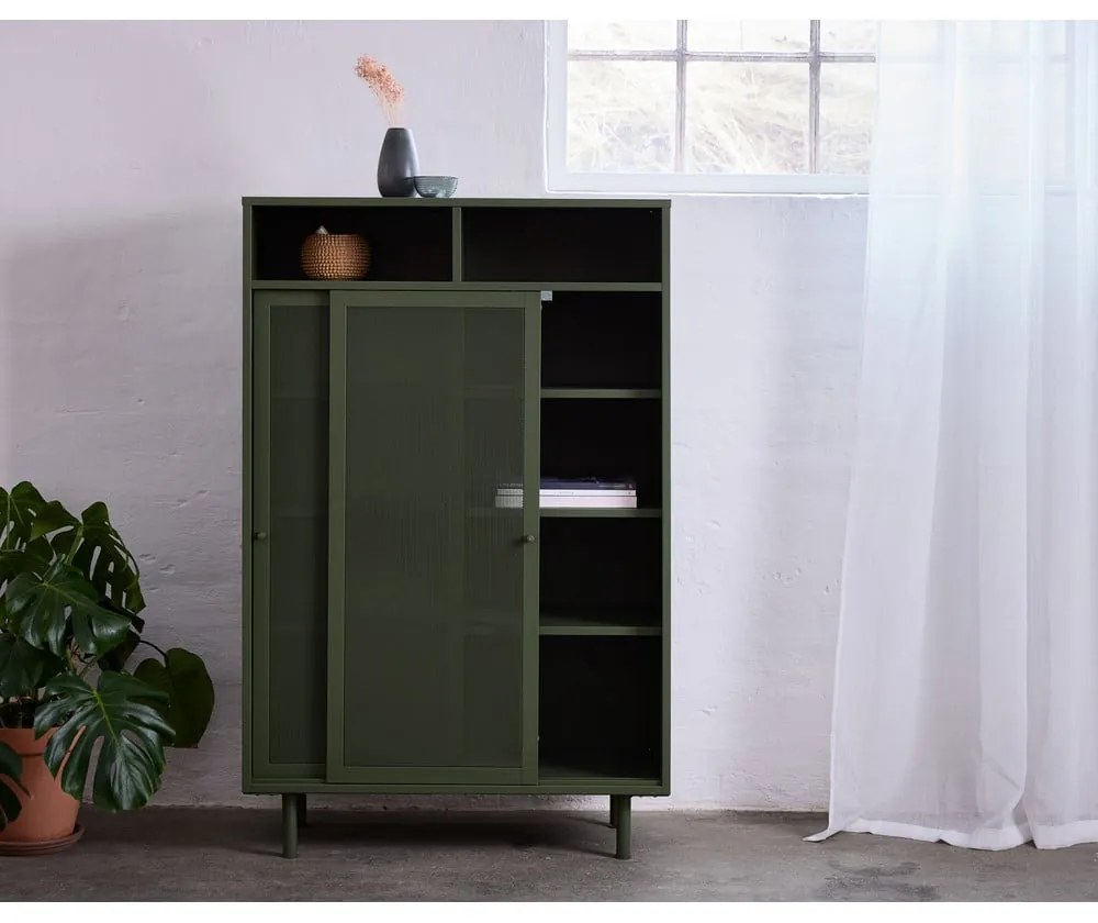 Armadietto in verde scuro in metallo con ante scorrevoli 90x140x40 cm Veep – Unique Furniture