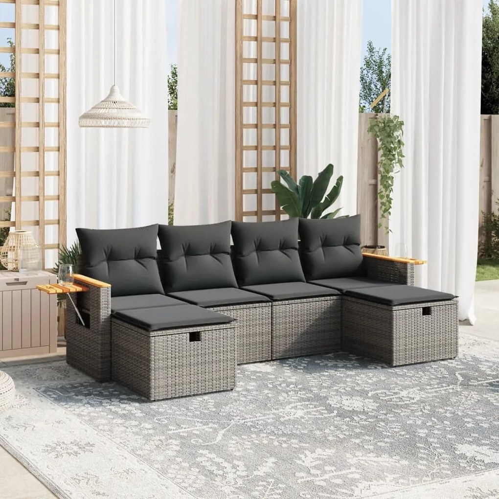 Set divano da giardino 6 pz con cuscini grigio in polyrattan