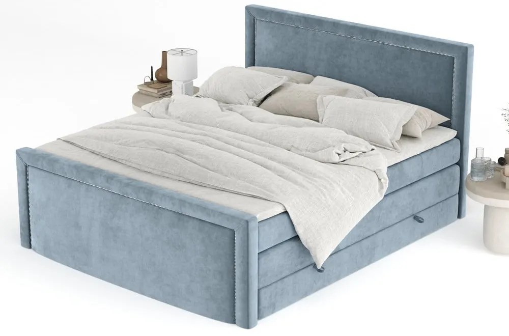 Letto boxspring blu con contenitore 180x200 cm Lavenda – Maison de Rêve