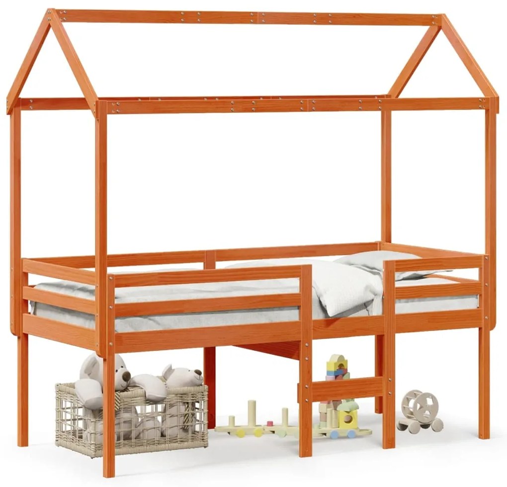 Letto A Soppalco Con Tetto Cera 80x200 Cm İn Legno Di Pino /
